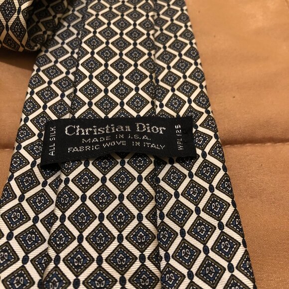 Christian Dior Gold, Bronze & Navy 100% Silk Tie - Picture 9 of 16